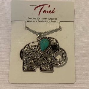 Designed by Toni Elephant Brooch Necklace